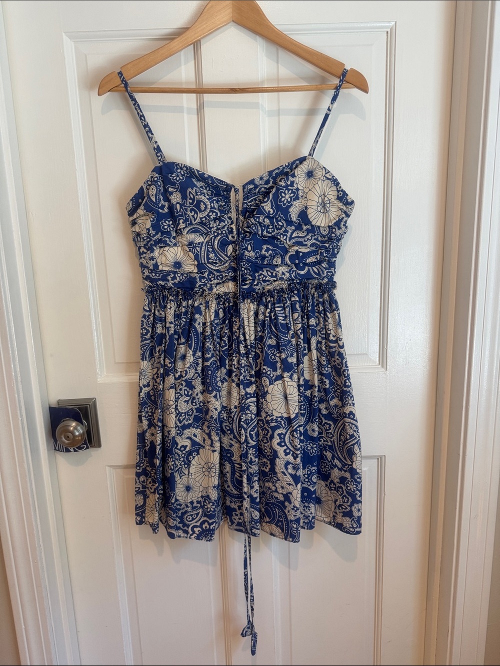 Aqua Blue Floral Print Spaghetti-Strap Dress size M